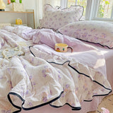 Yeknu  Kapok wrinkled double-layer yarn ruffle leaf edge summer quilt four-piece set washing machine washing air conditioner quilt