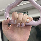 Yeknu  10pcs Handmade Press On Nails Purple White with Star&Polka Dot Fake Nail Short Square Full Cover False Nails for Women&Girl