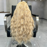 Yeknu  Highlight Wig Long Blonde Wavy Synthetic Hair Free Part 613 Mixed Colored Natural Wave Deep Curly 13X4 Lace Front Wigs for Women
