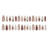 Yeknu  30pcs Nude Red 3D Flower Press On Nails Long Stiletto Fake Nails with Silver Metal Line & Pearl False Nail for Women&Girl