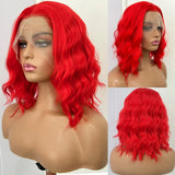 Yeknu  Short Curly Wavy Red Hair Wig Synthetic Free Part Shoulder Length 12 Inch Short Bob Wig 13X4 Lace Front Wigs for Women Party