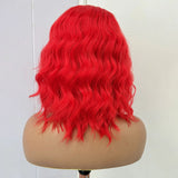 Yeknu  Short Curly Wavy Red Hair Wig Synthetic Free Part Shoulder Length 12 Inch Short Bob Wig 13X4 Lace Front Wigs for Women Party