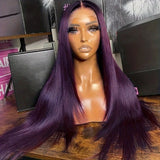 Yeknu  Dark Purple Long Silky Straight Synthetic Hair Free Part Glueless 13X4 Lace Front Colored Wigs for Women Daily Party Cosplay