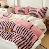 Yeknu  Winter warm coral fleece Jacquard duvet cover fluffy plush luxury double bed couple quilt cover 220x240 cozy bedding set