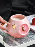 Yeknu Ceramic Starry Sky Cup Sparkling Cup with High Appearance, Colorful Stars, Creative Birthday Gift, Mug with Hand Gift, Water Cup