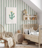 Yeknu  Removable Wallpaper Sage Green Stripes, Classic Stripe Wallpaper In Green and White For Kids Room, Renters Wallpaper Nursery