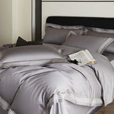 Yeknu  3 Line Embroidery Duvet Cover and 2Pillow Shams Set with Zipper Closure 100%Cotton 600 TC Premium Quality Ultra Soft Bedding set