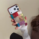Yeknu  Retro Glacier Texture Blue Brown Square Contrast Shiny Surface Dazzling Cover Phone Case for iPhone 14 15 16 17 Pro Max 13 17air