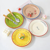 Yeknu Korean Retro French Letter Ceramic Disc Graffiti Dessert Breakfast Pasta Creative Kitchen Supplies Food Photography Plate