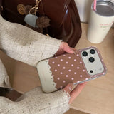 Yeknu  Fashion Cake Pink Brown Polka Dot Phone Case For iPhone 17 air 16 Pro Max Cases 15 14 Promax 13 Vintage Soft Back Cover