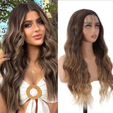 Yeknu  Ombre Brown 13x4 Lace Front Wig 280g 180% Density 26 Inch Synthetic Hair Wigs 13x4 Body Wave Transparent Lace Front Wig