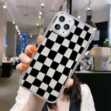 Yeknu  Black White Grid Case For iPhone 11 Case iPhone 11 12 13 14 Pro Max X XS XR 6 6S 7 8 Plus SE 2020 2022 Clear Soft TPU Back Cover
