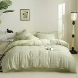 Yeknu  Jacquard cotton washed cotton bedding four-piece set of pure cotton new high-grade quilt cover sheets solid color simple