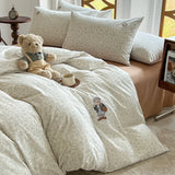 Yeknu  Soft washable four-piece set embroidered cartoon cute quilt cover sleeping naked student dormitory three-piece set