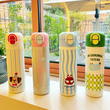 Yeknu  460ml Cartoon Stainless Steel 316 Vacuum Flask With Straw Leak-Proof Double Drink Kids Student Water Bottle Travel Tumbler