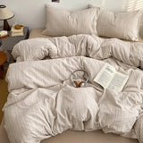 Yeknu  Bed Four-Piece Set High Gram Weight Cationic Jacquard Solid Color Quilt Cover Student Dormitory Bed Sheet Three-Piece Set