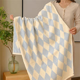 Yeknu Fresh Retro Checkered Diamond CottonTowel Soft Yarn-dyed Cotton Skin-friendly Face Towel Absorbent Bath Towel Daily Beach Towel