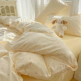 Yeknu 2025 new class A aerobic knitted cotton printing small fresh four-piece set, bed sheet, bed hat four-piece set