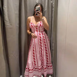 Yeknu  Elegant Printed Women's Dress Sleeveless Slip Top A-Line Waist-Closed Lady Dresses Summer Autumn Female Vacation Robe New