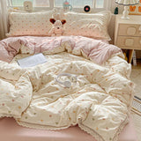 Yeknu 2025 New Bedding Set INS Princess Soft Bed Flat Sheet Set Twin Queen Double Size Cotton Lace Duvet Cover Pillowcase Bed Linen