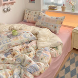 Yeknu 100% Cotton Bedding Set Cartoon Cute Animals Duvet Cover Set Bed Linen Flat Sheets Set 2 Pillowcases Single Double Queen Size