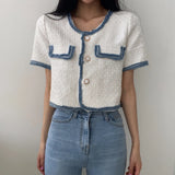 Yeknu  Spring Summer New Tops Women Print Fringe Patchwork Fashion Short Sleeve Korean Style Ladies Cropped Coats Loose Woman Tops