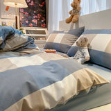 Yeknu  European Bedding Set with Checkered Print Comfortable Breathable Fitted Sheet Duvet Cover Pillowcase Single Queen Size Bed Linen
