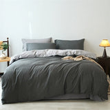 Yeknu  Premium 100% Washed Cotton Yarn-Dyed 4-Piece Duvet Set (1 Duvet Cover + 2 Pillowcases + 1 sheet), Ultra-Soft Bedding Set