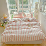 Yeknu Nordic Bedding Set Ins Popular Striped Duvet Cover Set Bed Sheets Set Single Twin Full Queen Size Skin-Friendly Soft Bedding