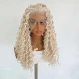 Yeknu   Platinum Blonde Curly Wig 13x4 Long Deep Curly Synthetic Lace Front Wigs for Women Glueless Heat Resistant Fiber Daily Cosplay
