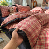 Yeknu  Plaid Bedding Set Double Yarn Classic Vintage Duvet Cover Set Flat Sheets Set 2 Pillowcases Single Twin Full Queen Size