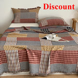 Yeknu  100% Cotton 4-Layer Gauze Fringe Blanket Spring Summer Soft Throw Blanket Multi-use Shawl Travel Blanket for Bed Sofa