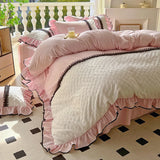 Yeknu  Princess Style Bedding Sets Queen Sizes Duvet Cover Skin Friendly Stereoscopic Feel Double Stitched Bed Skirt For Sleeping Naked
