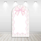 Yeknu  Custom 2-Sided Pink Bow Floral Pattern Girls Birthday Party Baby Shower Covers Chiara Arch Background Decor Backdrop