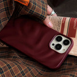 Yeknu  Ins Winter Wine Red 3D Pleats Wrinkle Phone Case for iPhone 12 13 14 15 16 Pro Max Soft Matte Cases for iPhone 11 Back Cover