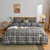 Yeknu  100% Cotton Bedding Quilt Cover Set with Pillowcase Japan Style Grid  Housse De Couette 220x240 Duvet Cover Set King Size