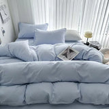 Washed Cotton Solid Color four Piece Set 1 bed sheet 1 duvet cover 2 pillowcases