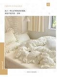 Yeknu Ins Style Korean Bedding Set Lace Seersucker 4-piece Bed Sheet Set Quilt Cover Solid Duvet Cover For Girl Spring Decor Home