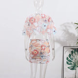 Yeknu  Sexy Lace Up Hallow Out Top Skirt Set Women Slim Half Sleeve O-neck Crop Tops Mini High Waist Skirts Summer Beach Lady New