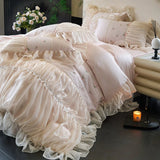 Yeknu 100% Tencel Bedding Set 60s Lace Flat Sheet Set With Pillowcase Queen King Double Size Bare Sleeping Skin-Friendly Bed Linen Set