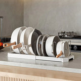 Yeknu  Expandable Kitchen Cabinet Pot Organizer Rack Multi-purpose Adjustable Divider Pans Frying Pan Holder Bowl Shelf