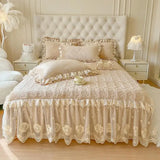 Yeknu  1.5X2m/1.8X2m Velvet Heavy Fluffy Flower Lace Ruffled Sweet Princess Girl Bed skirt,Delicate With 1Bed Skirt 2pillowcases