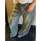 Yeknu  Glitter Rhinestone Baggy Jeans Women Summer Vintage Wash High Waist Straight Wide Leg Pants Nightclub Festival Y2k Clothes