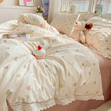 Yeknu 2025 New Bedding Set INS Princess Soft Bed Flat Sheet Set Twin Queen Double Size Cotton Lace Duvet Cover Pillowcase Bed Linen