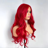 Yeknu  Red Wigs Long Wavy Wig for Women Synthetic Middle Part Natural Curly Body Wave Heat Resistant Fiber Wig for Daily Party Cosplay