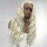 Yeknu  Natural Curly Wavy Platinum Blonde Synthetic Wig Free Part Long Water Wave White Blonde Heat Resistant Fiber Wigs for Women