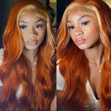 Yeknu  Ginger Orange with Blonde Highlights Wig Synthetic Lace Front Wig Long Wavy Hair Loose Body Wave 13X4 Frontal Wigs for Women