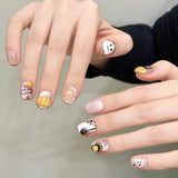 Yeknu  10pcs Handmade Short Press on Nails Halloween Pumpkin Ghost Decor Fake Nails Wearable European Shiny Cat Eye False Nails