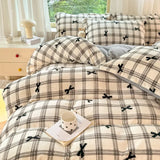 Yeknu  Small Fresh Milk Falai Plush Single Item Quilt Cover Printed Plaid Thickened Warm Duvet Cover 180x220 200x230 220x240
