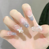 Yeknu  24 long coffin shaped press on nails 3D butterfly gorgeous fake nails with 1 nail glue and 1 nail file QXJ-CZ044